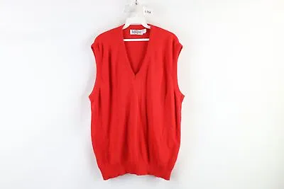 Vintage 70s Streetwear Mens Size 1XB Blank Knit V-Neck Sweater Vest Red USA • $49.95