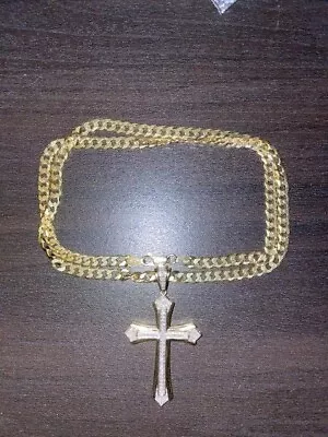 Men's Gold Cross With Diamonds And Gold Chain • $300