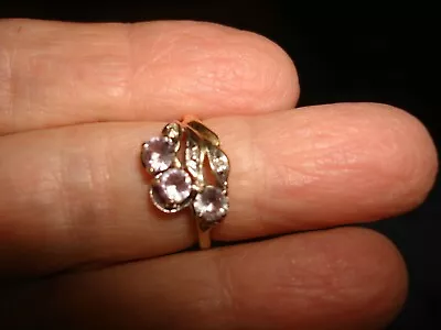 Vtg Unique 10k Yellow White Gold With Little Purple Stones Coctail Ring Size 6.5 • $189.99