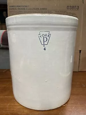 Antique Stoneware Crock YORK P 4 Gallon Glazed 12.5  Tall - Beautiful! • $215.03