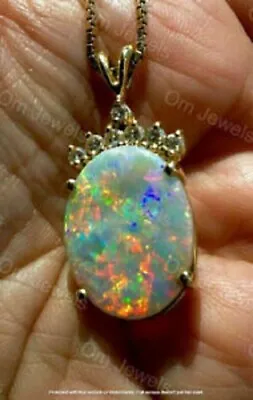 Vintage Oval Cut Fire Opal 18K Yellow Gold Finish Pendant Free Chain Necklace • $50.40