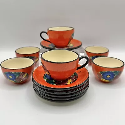 Antique Joseph Mrazek Peasant Art Industry Pottery 6 Orange Cup & Saucer Sets/cb • $75