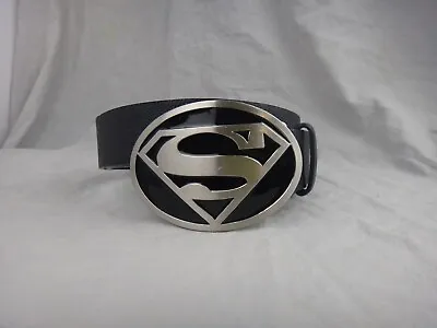 Superman Belt Buckle Mens Medium Black Silver Leather Superhero Movie • £11.99