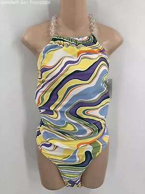 NWT Eloquii Womens Multicolor Abstract Halter Neck One Piece Swimsuit Size 20 • $34.99