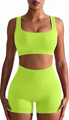 Sexy Butt Lift 2pcs Yoga Set Medium Women's Vest And Shorts  Seamless Green  • $11.16
