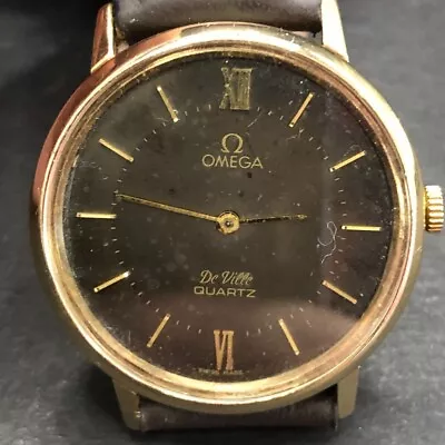 9ct Gold Watch Omega De Ville Quartz Hallmarked Brown Leather Mens RMF03-LW • £235