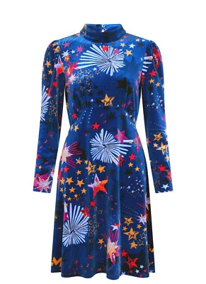 New MONSOON Size XL ( UK Size 20 /  22 ) BLUE STAR VELVET DRESS BNWT         ✓ • $49.77