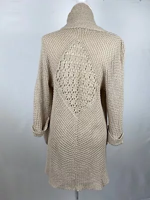 CAbi Womens Open Knit Crochet Waterfall  Cardigan Size Medium Linen Blend Ivory • $25