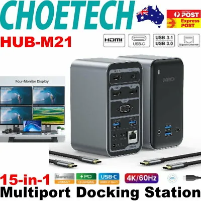 Choetech HUB-M21 USB-C 15-in-1 Docking Station 3x HDMI 4K Video Output Laptop • $162.95