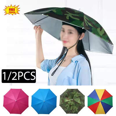 Sun Umbrella Hat Outdoor Rain Foldable Golf Fishing Camping Headwear Head Cap • $15.74