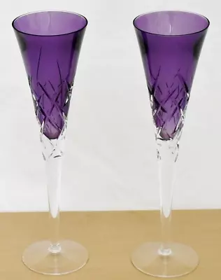 Wedgwood Set Of 2 Vera Wang Duchesse Encore Crystal Lavender Champagne Flutes • $50