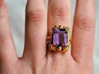 2.5Ct Emerald Cut Amethyst Vintage Cocktail Ring 14k Yellow Gold Plated For Gift • $100.09