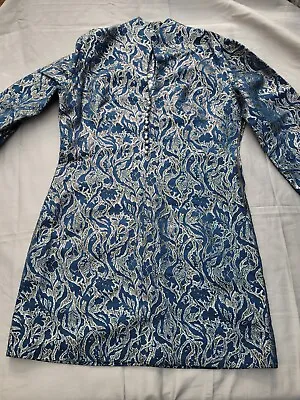 £12 • Buy Hand Made Chinese Style Oriental Jacquard Dress Blue & Silver Size Approx 12