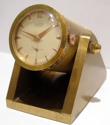 Vintage Rare Swiss Art Deco Tourist Brass Medieval Style Cannon Desk Watch # 682 • $310