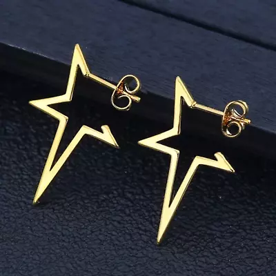 Stainless Steel Gold Plated Star Stud Earrings Unisex Fashion Jewelry Women Men • $3.99