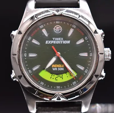 TIMEX Expedition Digital Analog Indiglo 50m Men's Watch Green Dial NEW BATTERY • $55.20