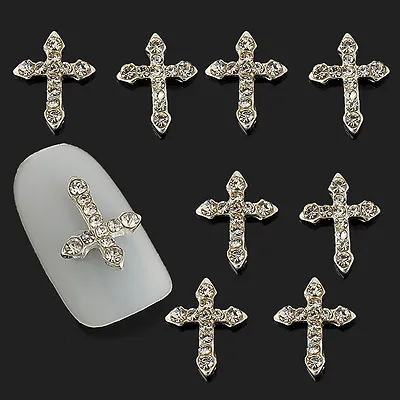 Fine 10PCS 3D Crystal Cross Alloy Rhinestone Tie Nail Art Slices DIY Decorations • $2.03