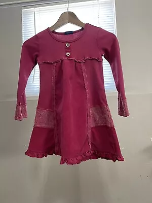 Naartjie Kids Girls Ruffle Layered Long Sleeve Dress Tunic Dark Pink Sz 6 • $15