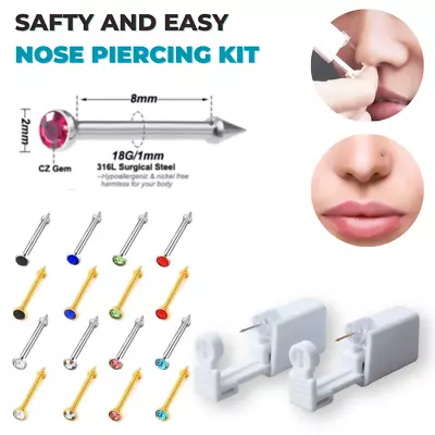 Disposable Nose Ear Piercing Kit Earring Gun Kit DIY Home Piercer Pierce Stud UK • £0.99