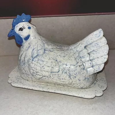 Vintage Chicken Hen Blue Speckled  Butter Dish~Country French Farm House • $30