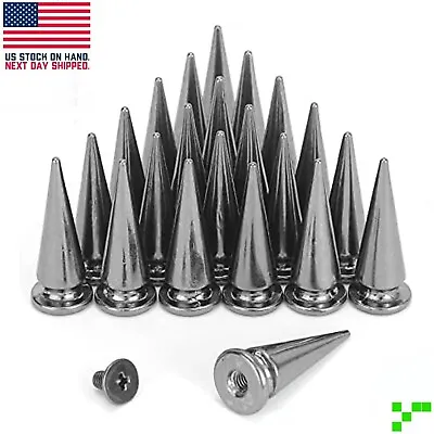 25 Pc. Set Cone Spikes Studs And Screw Backs 20 Mm Spike Rivet Gun-Metal Black • $9.95