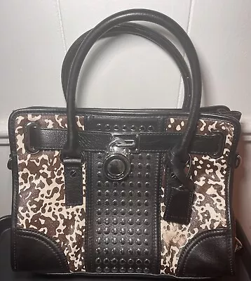 Michael Kors Hamilton Studded Learher Printed Calf Hair Satchel White/Black • $49