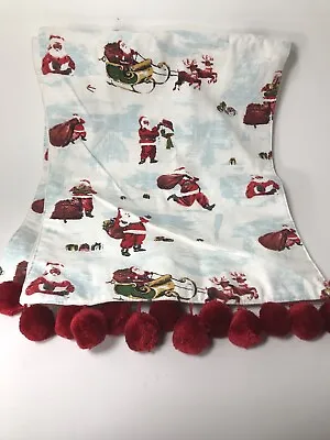 Vintage Inspired Christmas Table Runner With Red Pom Poms Santa Retro 72” X 14” • $23