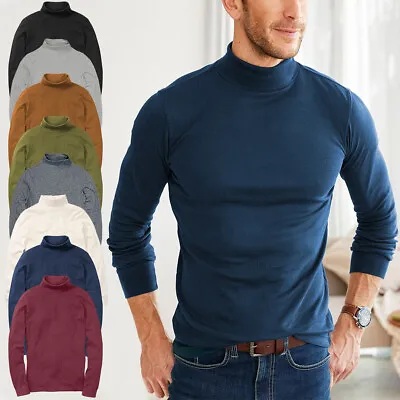 Mens Roll Neck Long Sleeve Cotton Top Polo Neck Turtle Neck Bnwt • £8.97