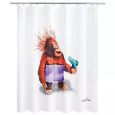 Blow Dryer Monkey Polyester Fabric Printed Shower Curtain 70 X72  Multicolor • $24.99