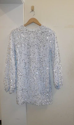 £6.39 • Buy Ladies Unbranded White/silver Sequin Long Sleeve Full Zip Mini Dress Uk10 Cg B42