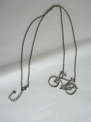 C Bike Bicycle Silver Tone 13  Chain Retro Style Pendant Necklace Silhouette* • $15