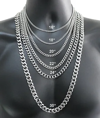 $4.74 • Buy 16-36  Stainless Steel Silver Chain Cuban Curb Womens Mens Necklace 3/5/7/9/11mm
