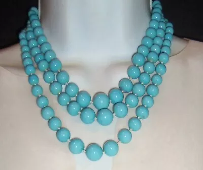 Vintage Signed Joseph Mazer Three Strand Turquoise Glass Necklace Runway • $199.99