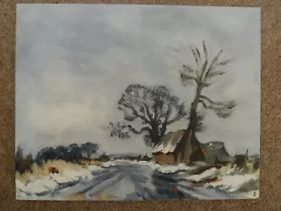 Oil Painting Winter Scene Edward Seago Style 10x8 Ins Unframed • £15