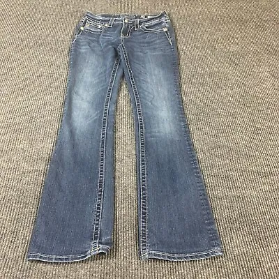Miss Me Jeans Womens 28 Blue Denim Mid Rise Bootcut Dark Wash Rhinestone 29x32 • $20.65