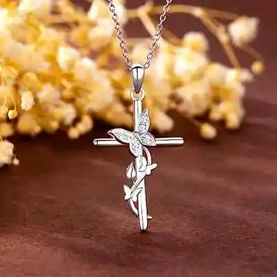 Elegant 925 Sterling Silver Cross Butterfly New Fashion Jewelry Pendant Necklace • $15.74