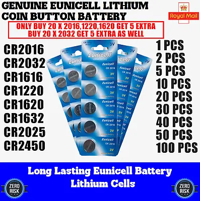 CR2032 CR2016 CR2025 CR2450 CR1632 CR1220 CR1620 CR1616 Batteries Eunicell *UK* • £25.18