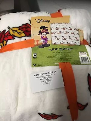 Disney Fall Autumn Mickey Mouse W/Leaves Plush Blanket King  Size NWTS 108x90 • $65