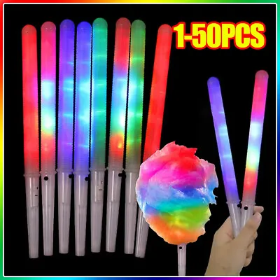 50 X LED Cotton Candy Floss Glow Sticks Light Flashing Stick Cone Kids Party Fun • £3.22