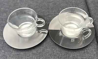 Nespresso View Glass Cappucino Cups And Metal Saucers X 2 • £14