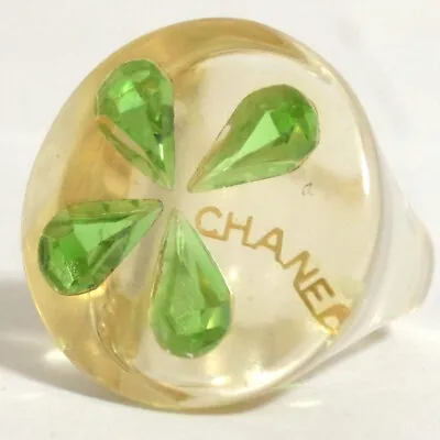 Auth Vintage Chanel Clover Plastic Ring Clear US 6.5 Sz JP 13 Sz • $198