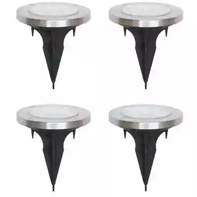 Solar Powered Stainless Steel LED Landscape Walkway Disc Lights 4 Count • $15.39