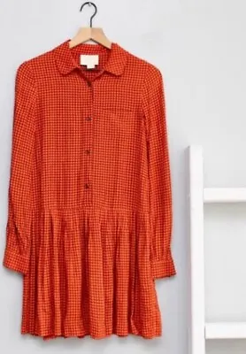 Kate Spade New York Orange Plaid Print Pleated Silk Blend Shirt Dress Sz 4 B27 • $99