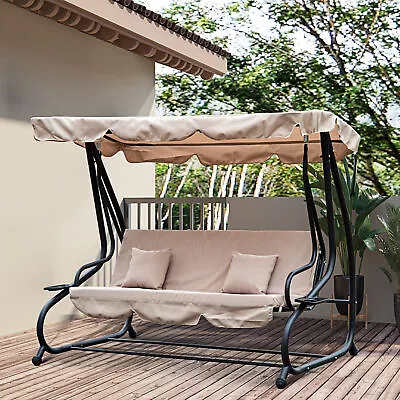 3-Seat Outdoor Swing Glider With Adjustable Canopy Removable Cushion & Pillows  • $452.32