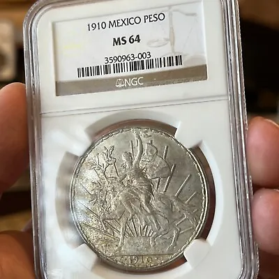 Mexico 1 Peso Caballito 1910 NGC MS64 Beautiful Patina And Tone! Strong Luster • $4275