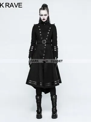 Punk Rave Black Gothic Military Uniform Worsted Long Coat For Women • £144.77