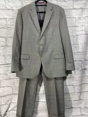 Vintage Hart Schaffner Marx 2PC Pant Suit Men’s 48 Gray Plaid Wool USA Made • $120