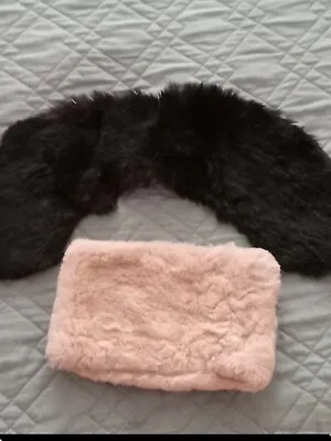 Vintage Black Rabbit Fur Collar & Beige 1 Fur Cuff • $35