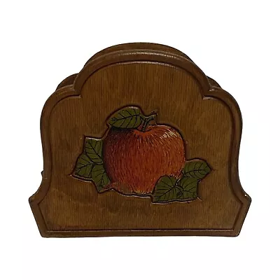 MCM Vtg Wood Napkin Holder Letter Apple Wooden Farmhouse Cottage Apples Brown • $12.05