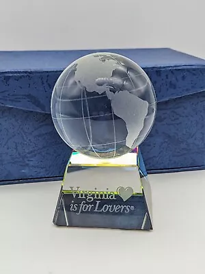 World Earth Globe Paper Weight On VA Stand Vintage Frosted & Clear Crystal Boxed • $19.99